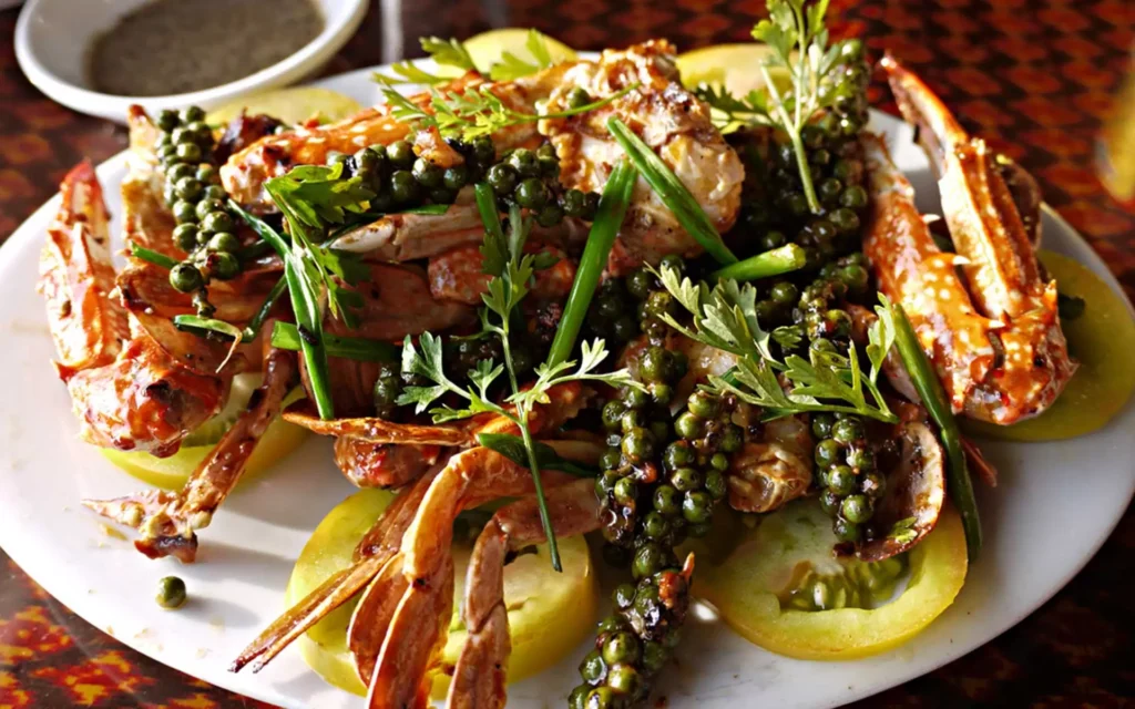 Crab stir-fried with fresh Kampot green pepper