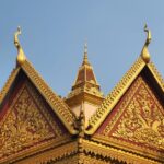 Gilded roof finials on a traditional Cambodian pagoda