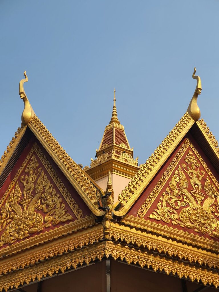 Gilded roof finials on a traditional Cambodian pagoda