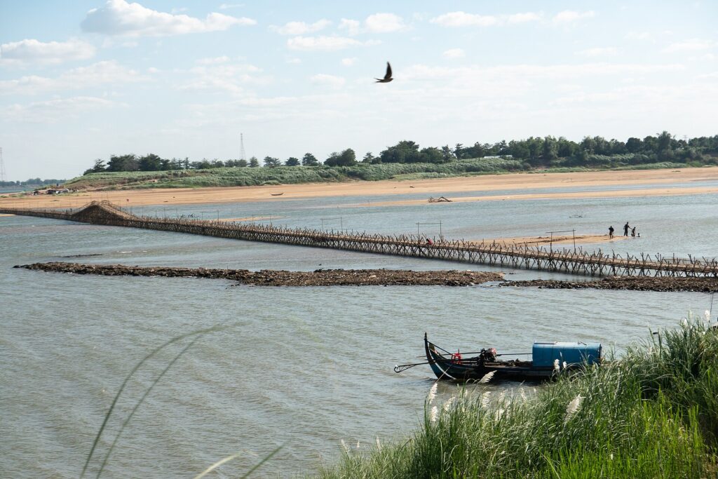 Bamboo bridge over the Mekong, Kampong Cham, Cambodia