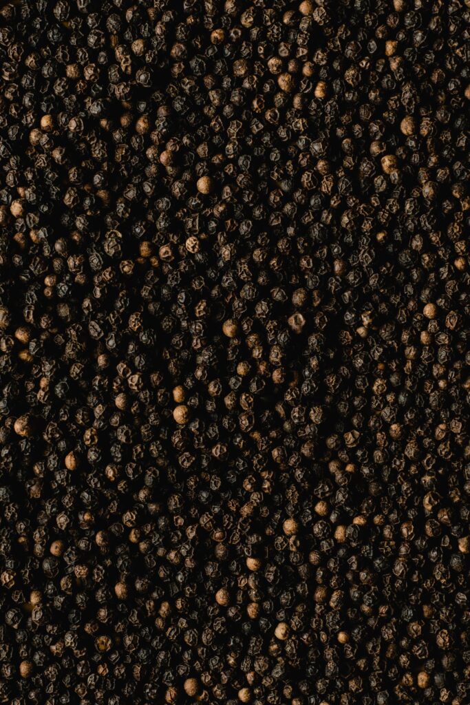 Black peppercorns after drying