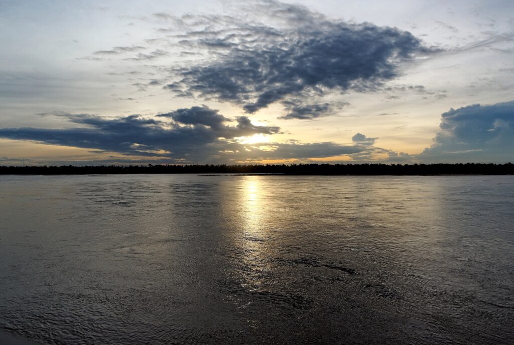 Sunset over the Mekong at Kratie, Cambodia
