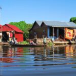 Wooden boats and floating houses on the Tonle Sap, Cambodia