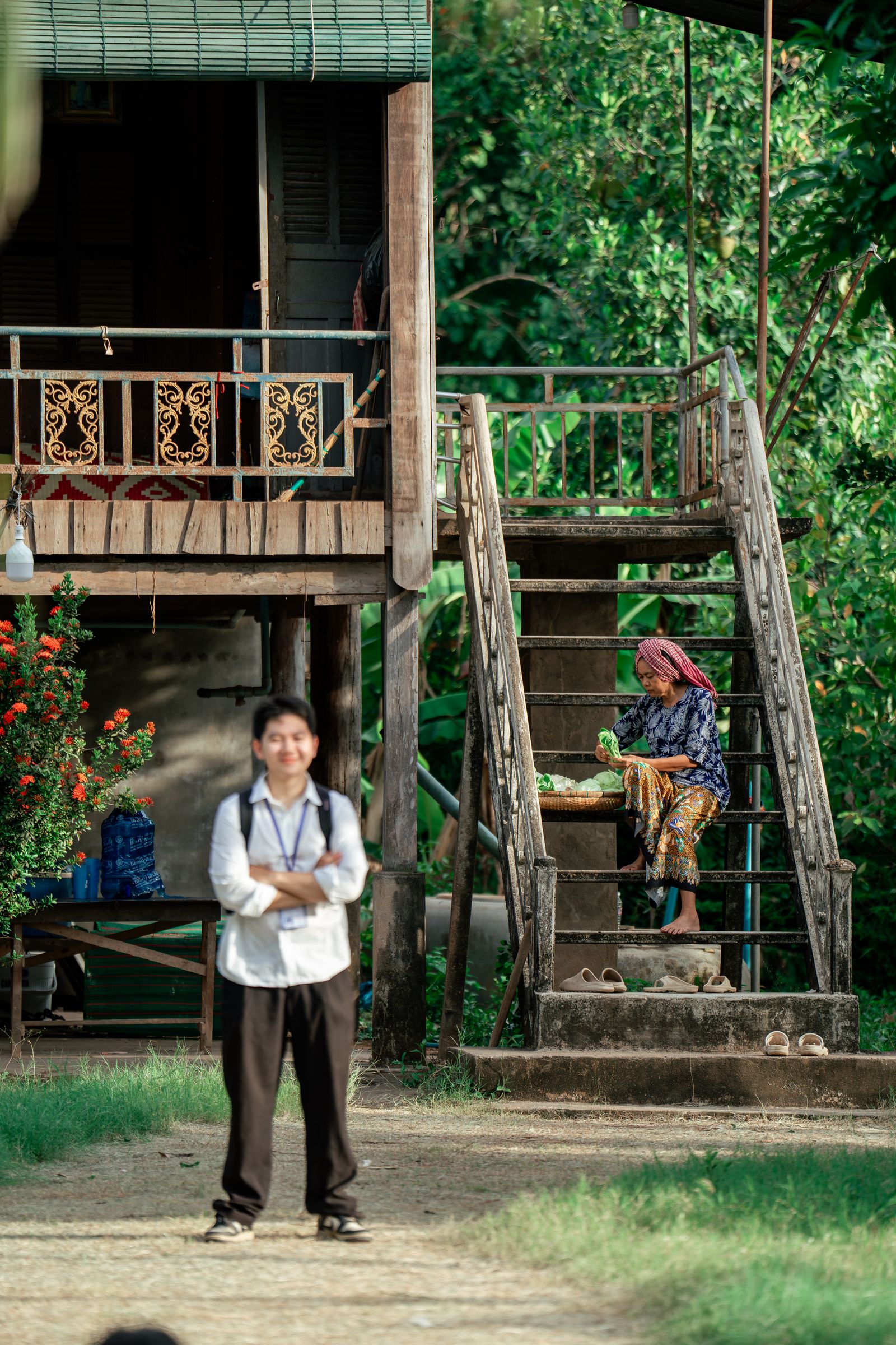 Rural Khmer village and rice fields on a Cambodia countryside tour.
